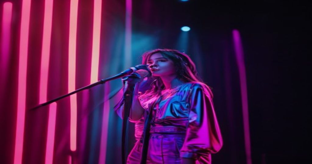 Sân khấu V-Pop với ánh đèn neon hồng