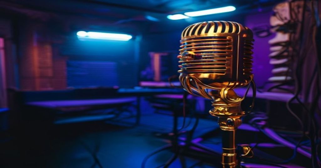 Studio rap với ánh đèn neon