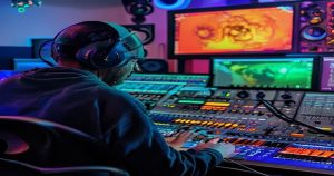 Phòng thu âm chuyên nghiệp với mixing console